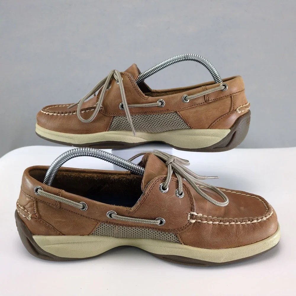 Sperry Top-Sider Boat Shoes Mens 9‎ Brown Leather Moccasin Toe, Casual Loafers